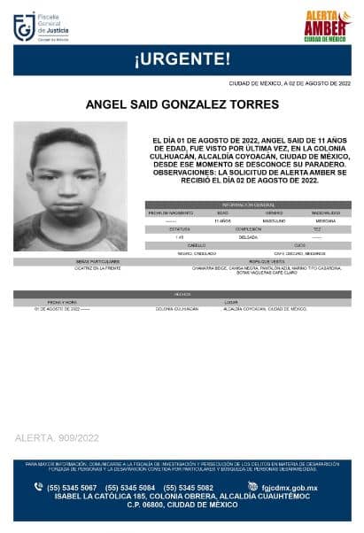 Activan Alerta Amber para localizar a Ángel Said González Torres