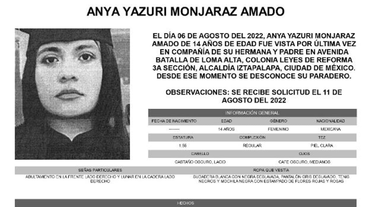 Activan Alerta Amber para localizar a Anya Yazuri Monjaraz