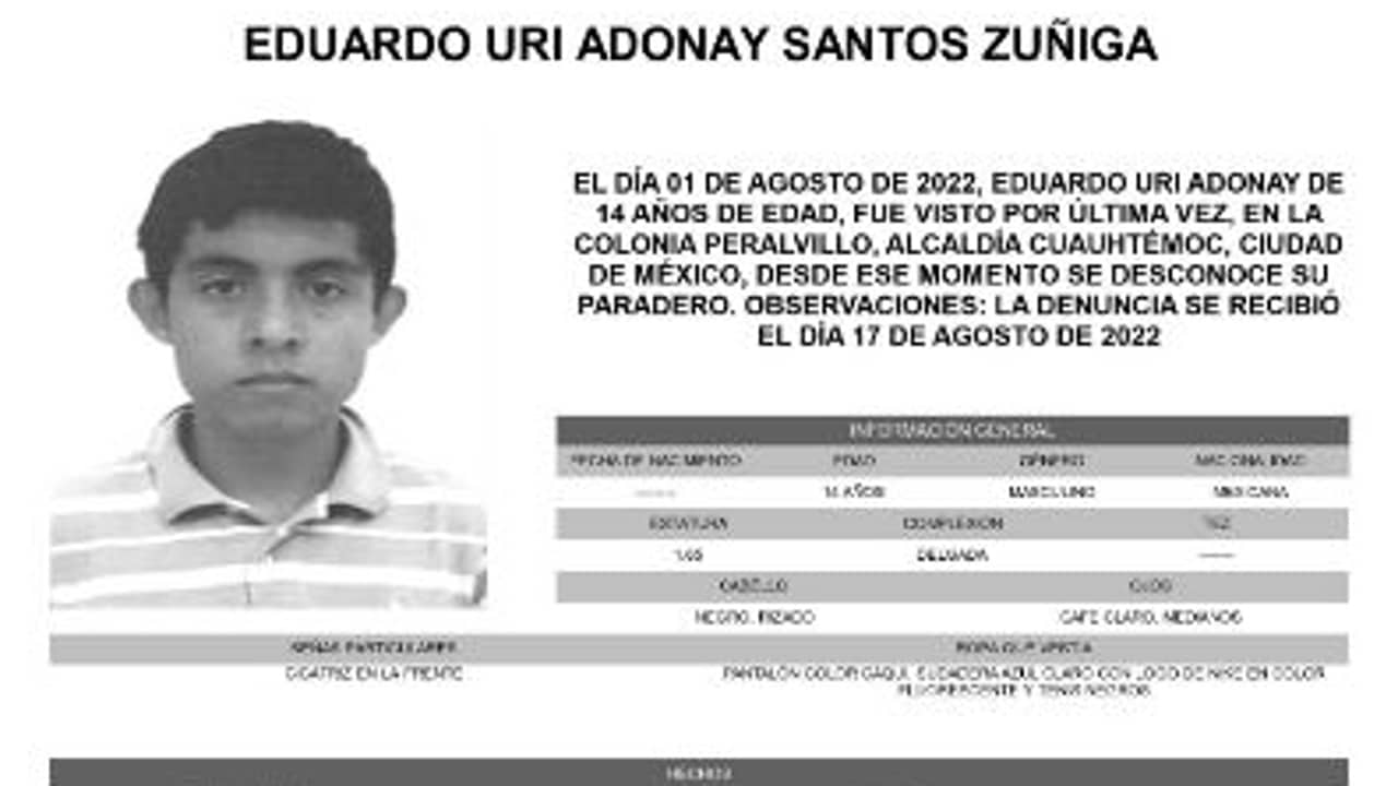 Activan Alerta Amber para localizar a Eduardo Uri Adonay Santos Zúñiga