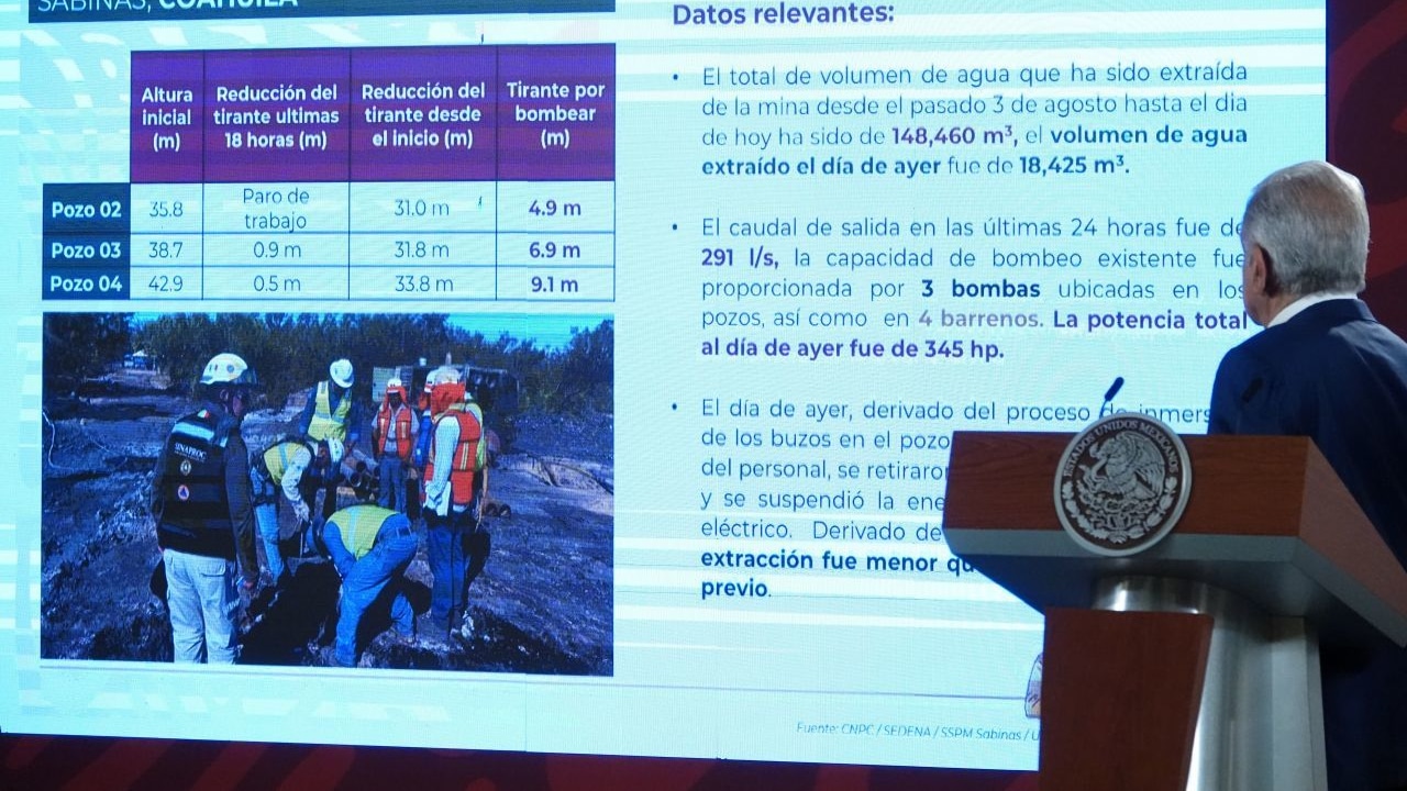 El presidente Andrés Manuel López Obrador observa los trabajos de rescate en la mina de Sabinas, Coahuila.