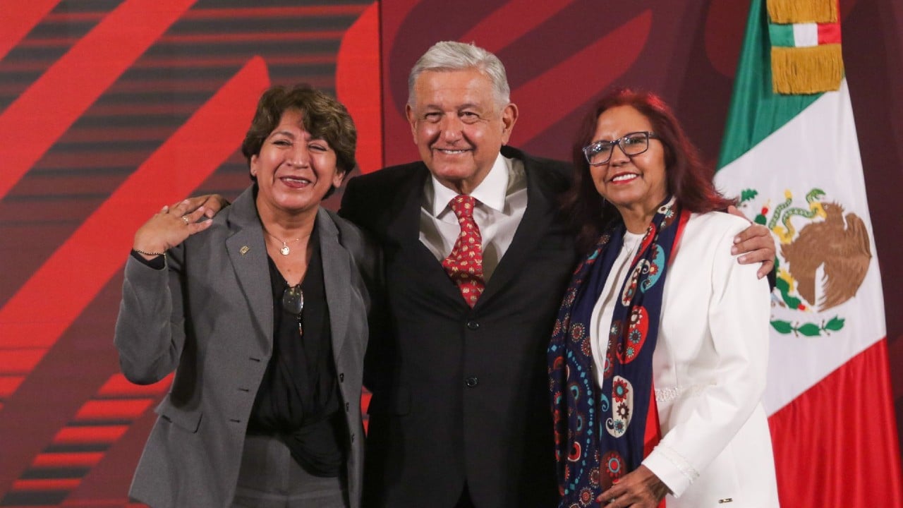 Delfina Gómez, Andrés Manuel López Obrador y Leticia Ramírez
