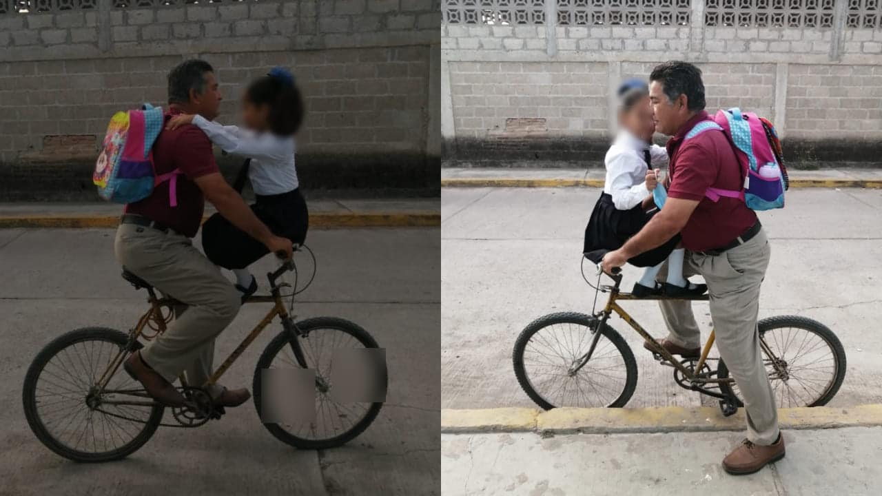 Niña pide a abuelito que la lleve en bici a la escuela