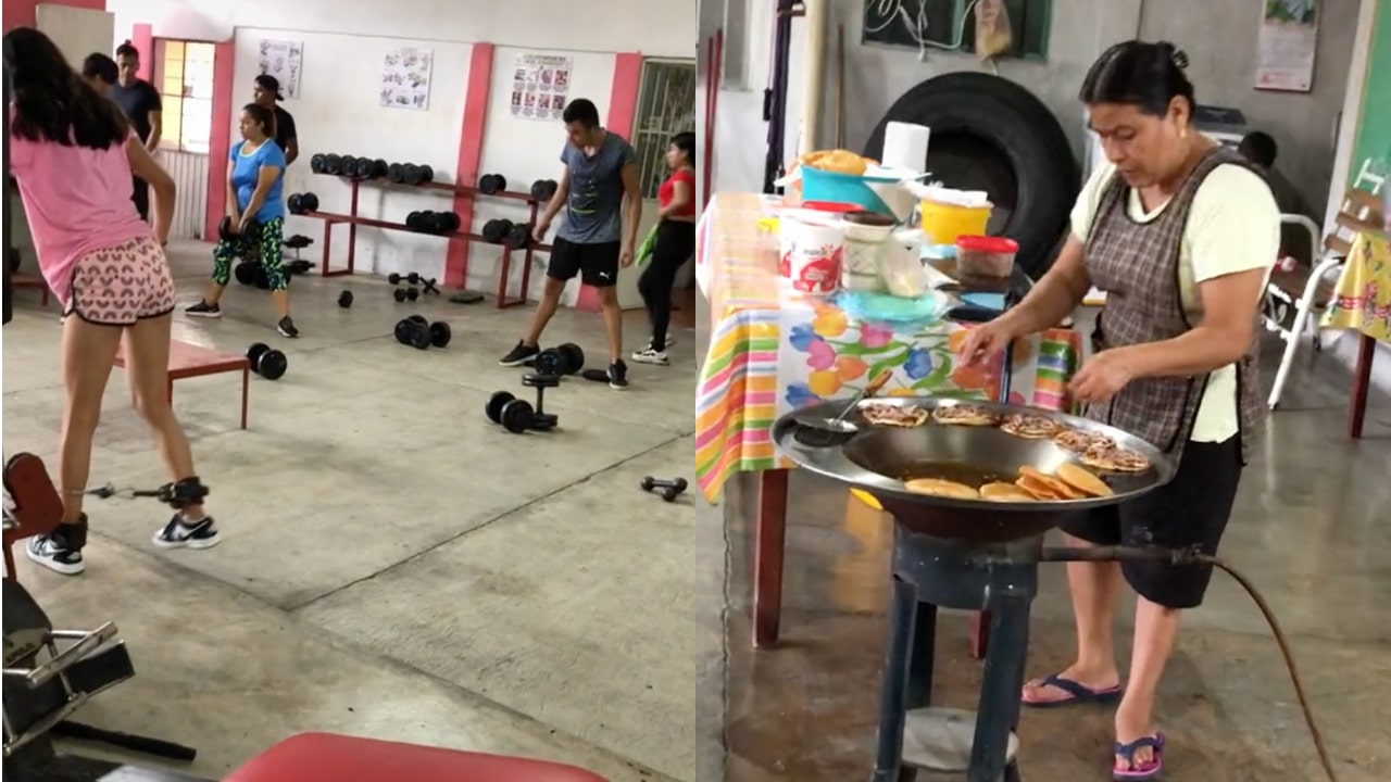 Mujer vende garnachas dentro de gimnasio y video es viral