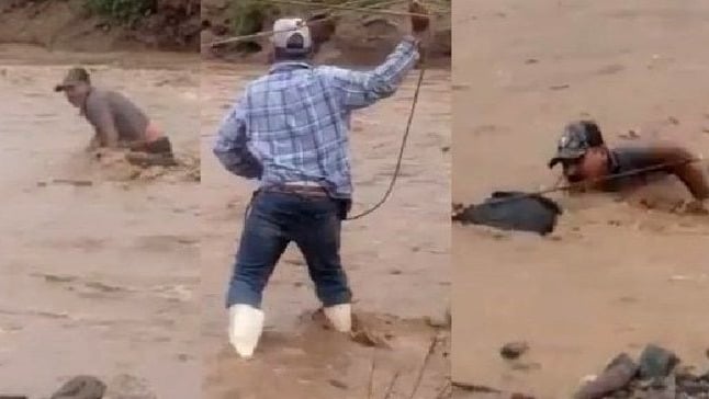 Vaqueros "lazan" a hombre y lo salvan de ahogarse en Sonora: Video