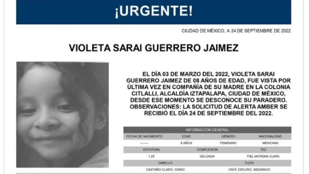Activan Alerta Amber para localizar a Violeta Sarai Guerrero Jaimez.