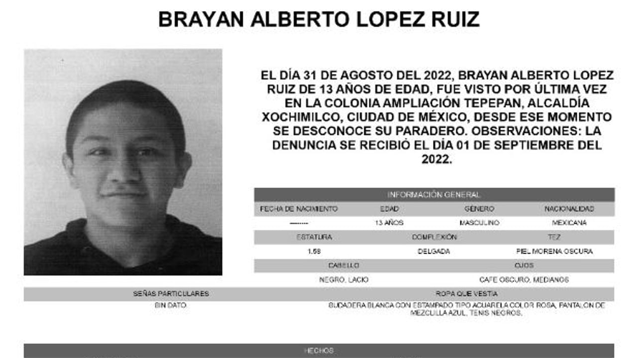 Activan Alerta Amber para localizar a Brayan Alberto López Ruiz.