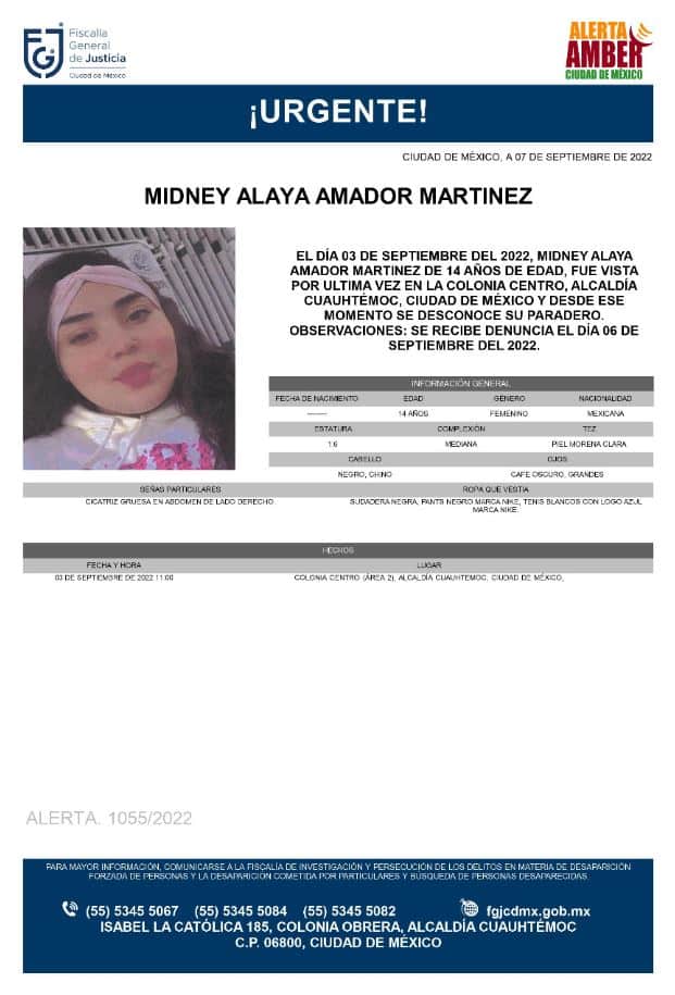 Activan Alerta Amber para localizar a Midney Alaya Amador Martínez