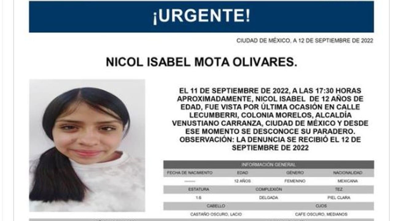 Alerta Amber Nicol Isabel Mota Olivares