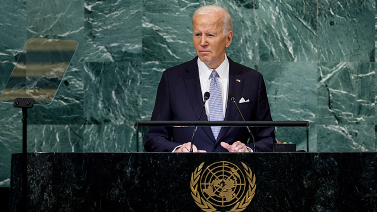 El presidente de los Estados Unidos, Joe Biden, ofrece un discurso en la Asamblea General de las Naciones Unidas con sede de en la ciudad de Nueva York.