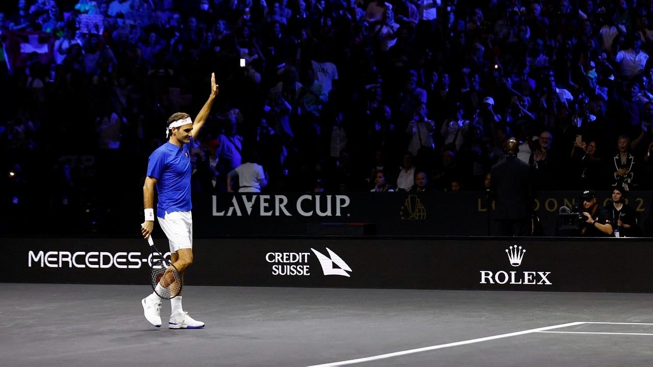 Roger Federer del Team Europe antes del partido de dobles con Rafael Nadal contra Jack Sock y Frances Tiafoe del Team World (Reuters)