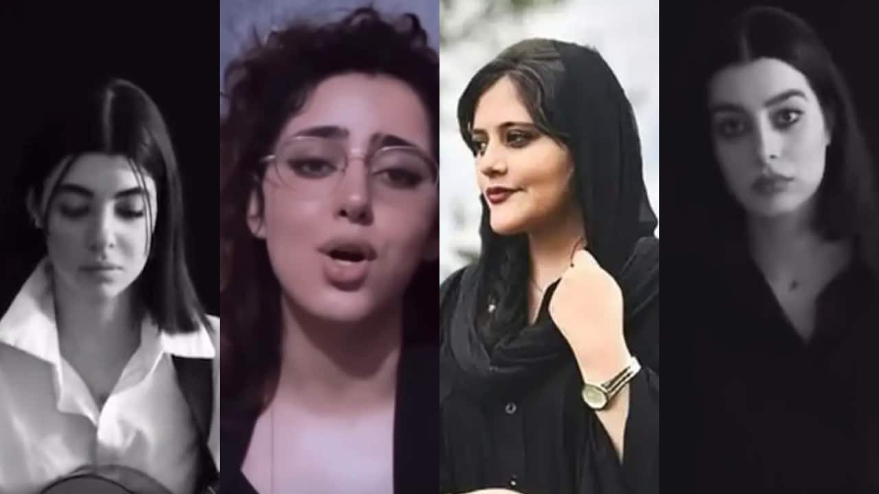 Las jóvenes que cantaron Bella Ciao y Mahsa Amini, la joven asesinada por portal mal su hiyab. (Twitter/YouTube)