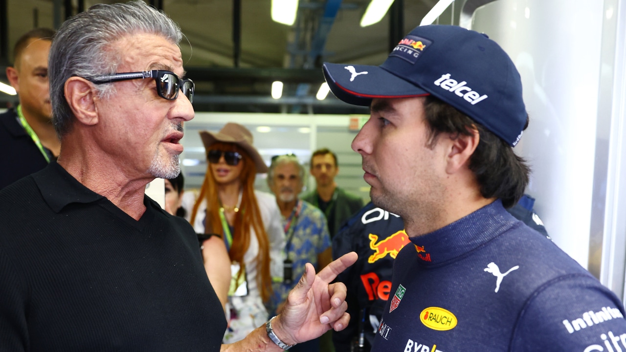 Fotos de Checo Pérez con Sylvester Stallone en el Gran Premio de Italia en Monza