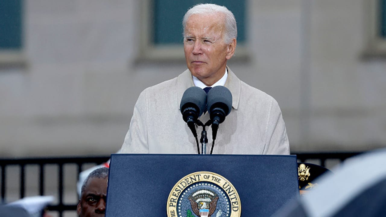El presidente de Estados Unidos, Joe Biden, pronuncia un discurso en una ceremonia que conmemora el 21 aniversario de los atentados del 11 de septiembre 2001