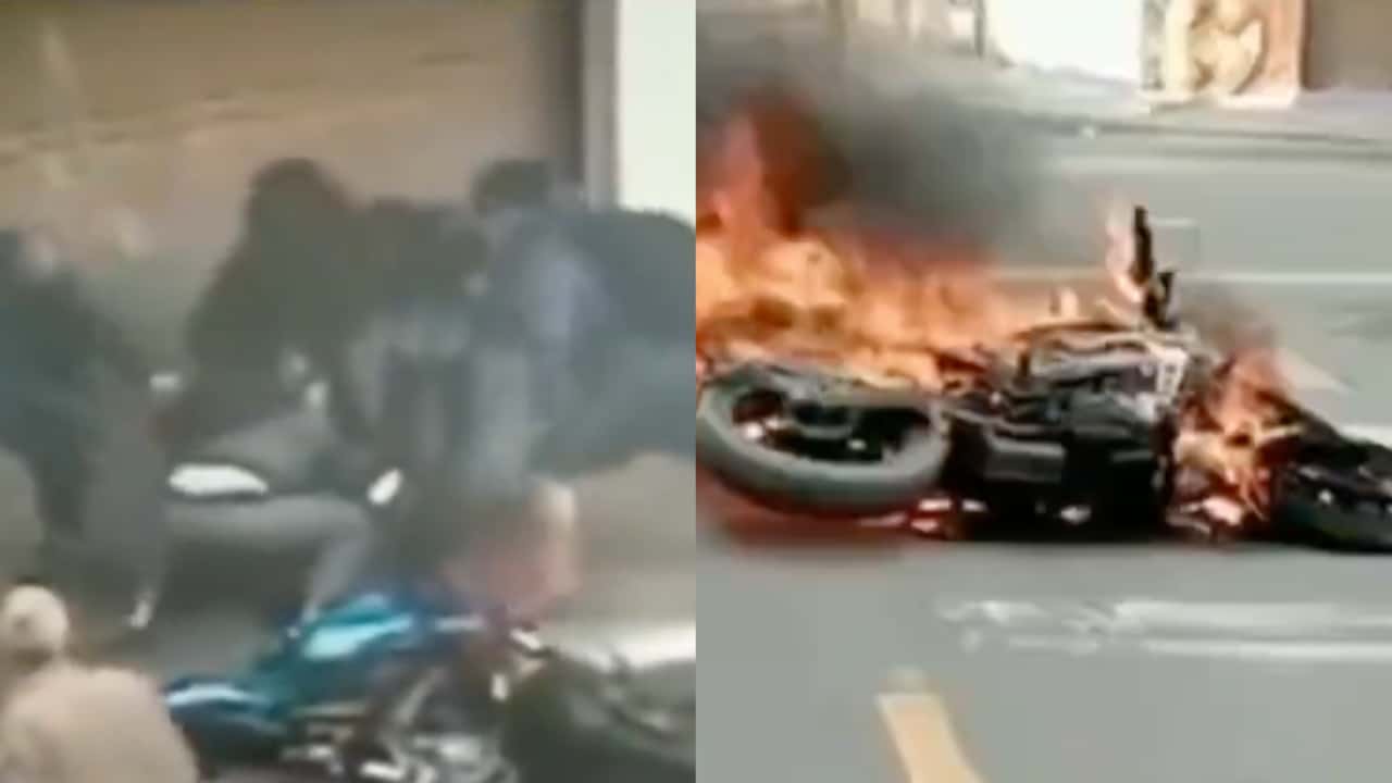 Ladrón es golpeado tras robar celular y atropellar a adulto mayor en Colombia, le queman su moto