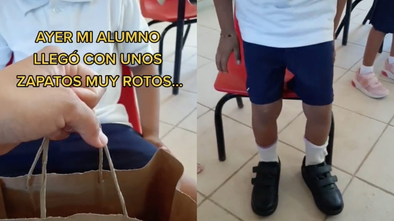 Maestra le regala zapatos nuevos a estudiante y reacción es viral
