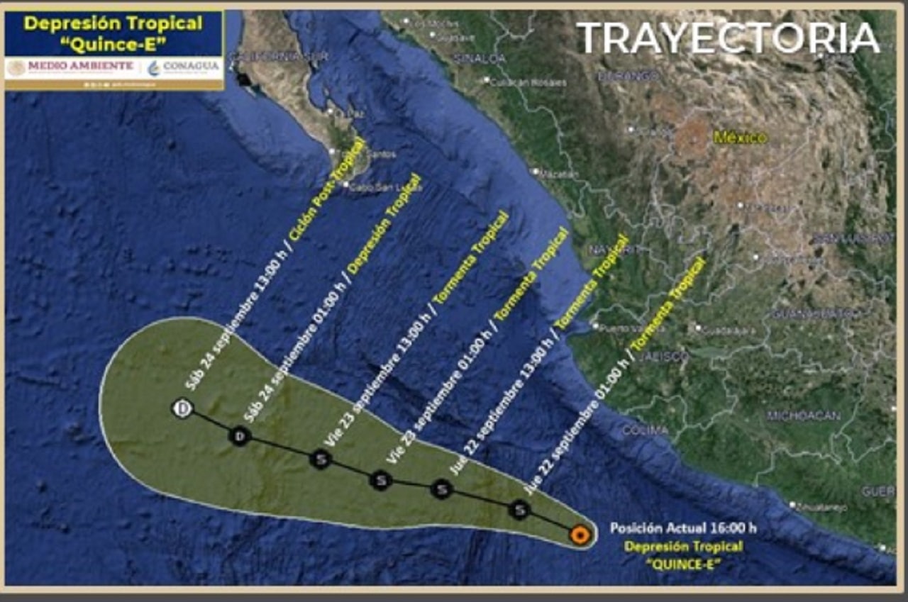 Se forma depresión tropical ‘Quince-E’ frente a Colima