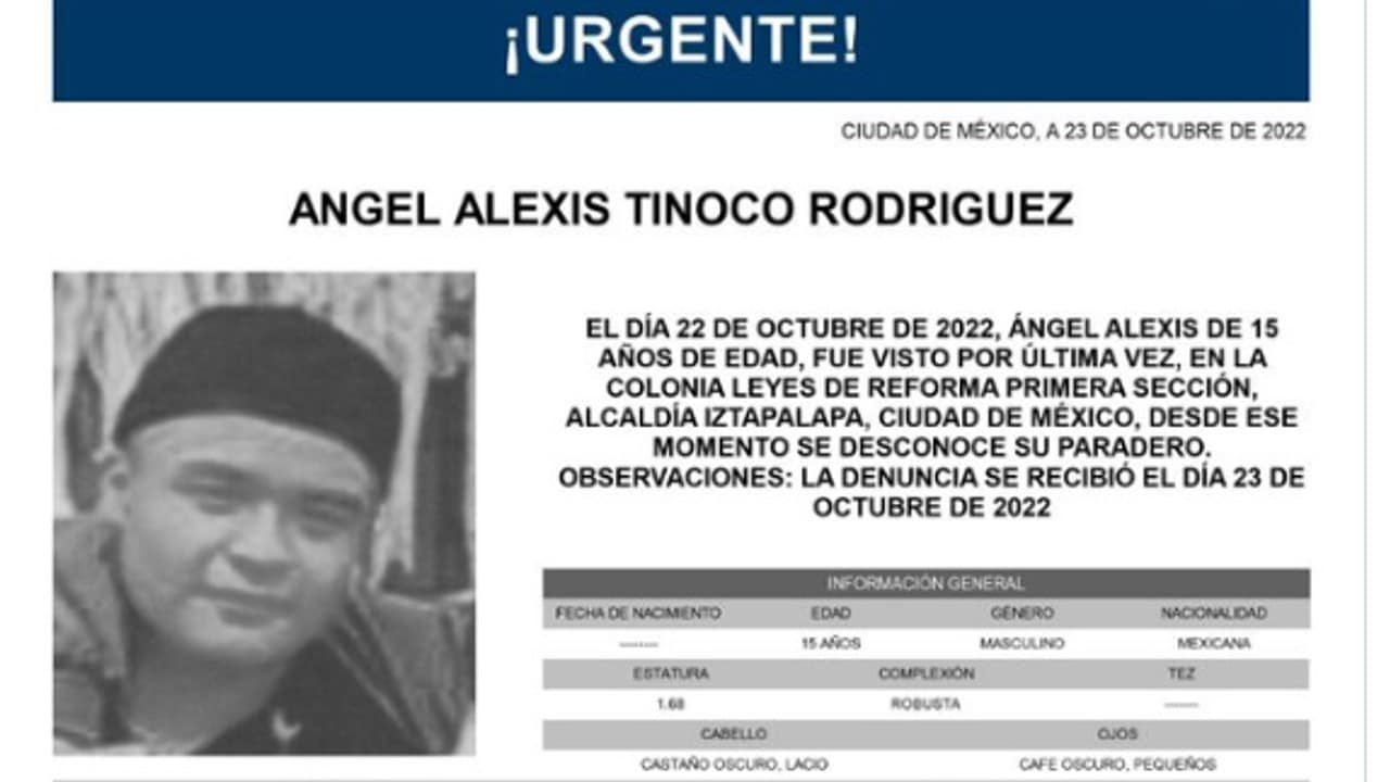 Activan Alerta Amber para localizar a Ángel Alexis Tinoco Rodríguez.