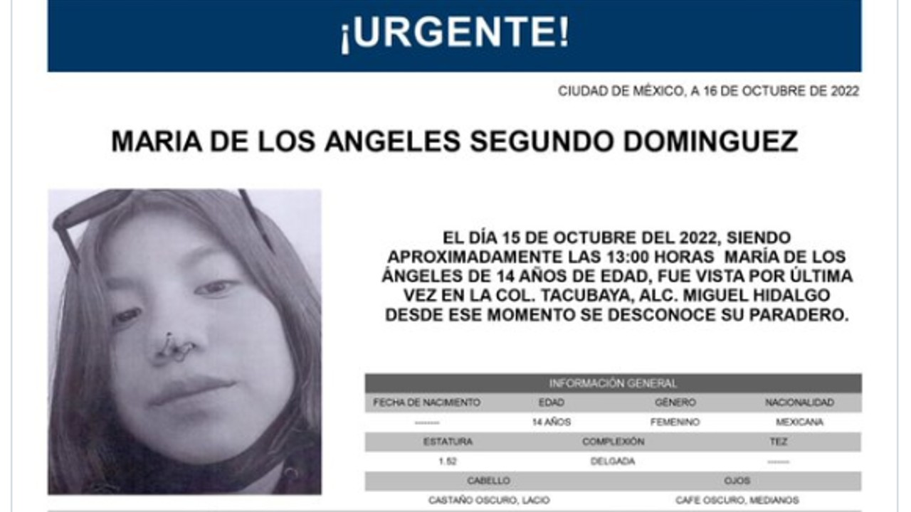 Activan Alerta Amber para María de los Ángeles Segundo Domínguez.