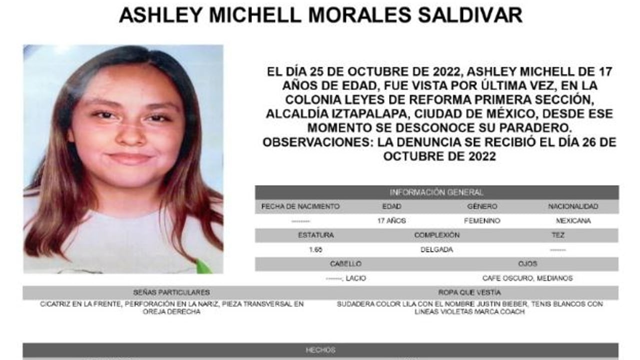 Activan Alerta Amber para Localizar a Ashley Michell Morales Saldivar.