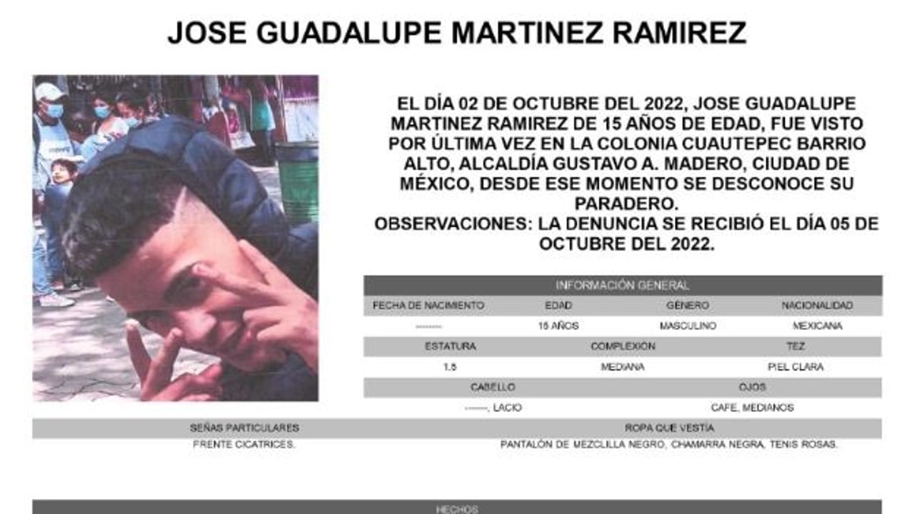 Activan Alerta Amber para localizar a José Guadalupe Martínez Ramírez