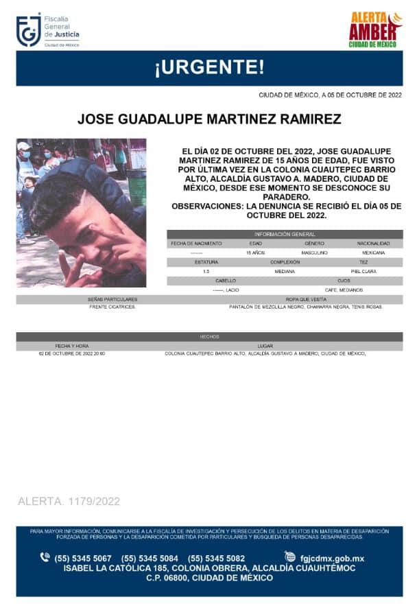 Activan Alerta Amber para localizar a José Guadalupe Martínez Ramírez