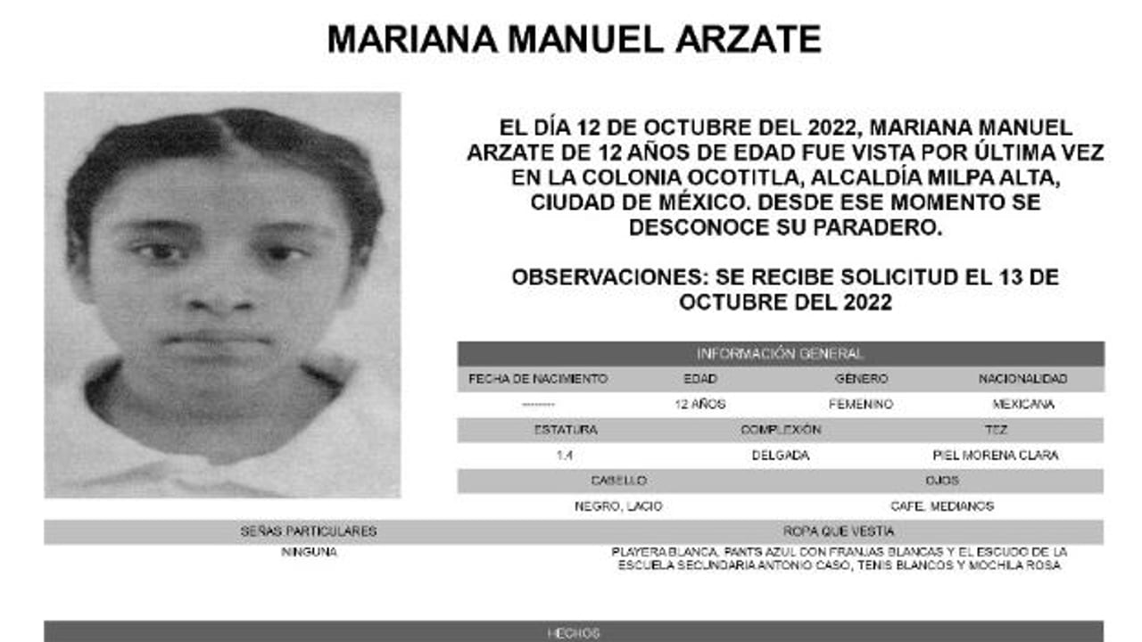 Activan Alerta Amber para localizar a Mariana Manuel Arzate.