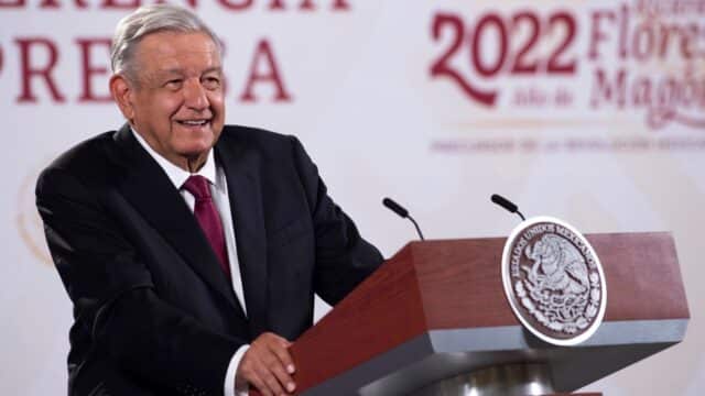 El presidente, Andrés Manuel López Obrador, durante su conferencia mañanera en Palacio Nacional