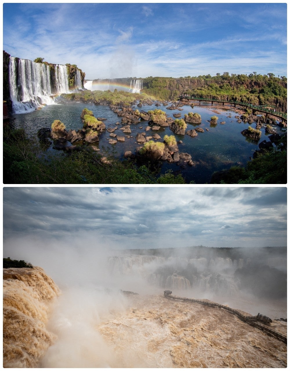 Cataratas del Iguazú antes y después de caudal abundante