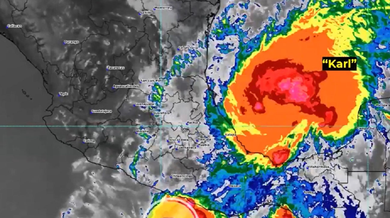Trayectoria y posibles efectos por la tormenta tropical Karl en el Golfo de México (Twitter: @CNPC_MX)